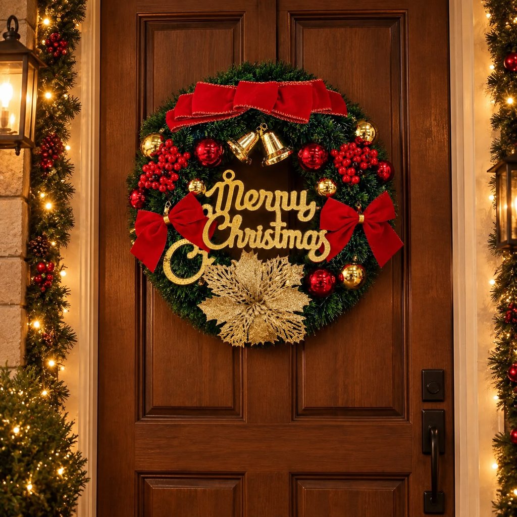 Guirlanda com Pisca Pisca Decoração De Natal Porta Sinal De Parede luxo MSFILM