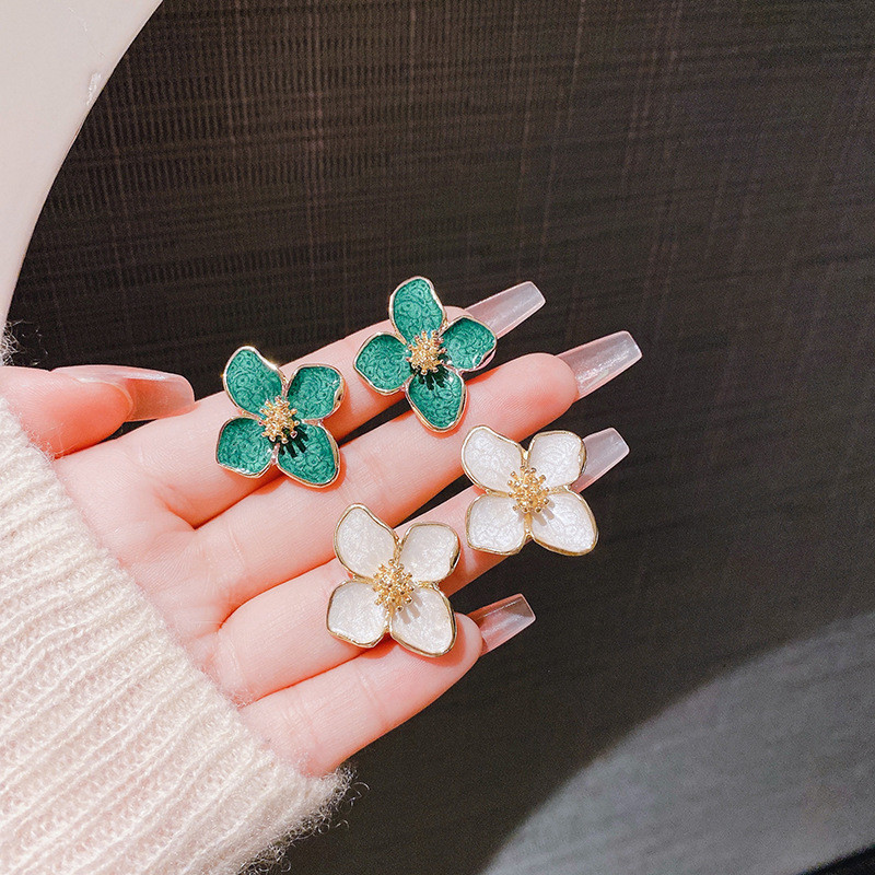 925 agulha de prata Roselle francês ins Retro estilo Hong Kong gotejamento esmalte flor vermelha brincos tridimensional 