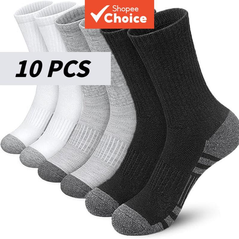 5 Pares de Meias Masculinas de Cano Alto para Corrida e Basquete, Meias de Poliéster Respiráveis e Absorventes ao Suor,