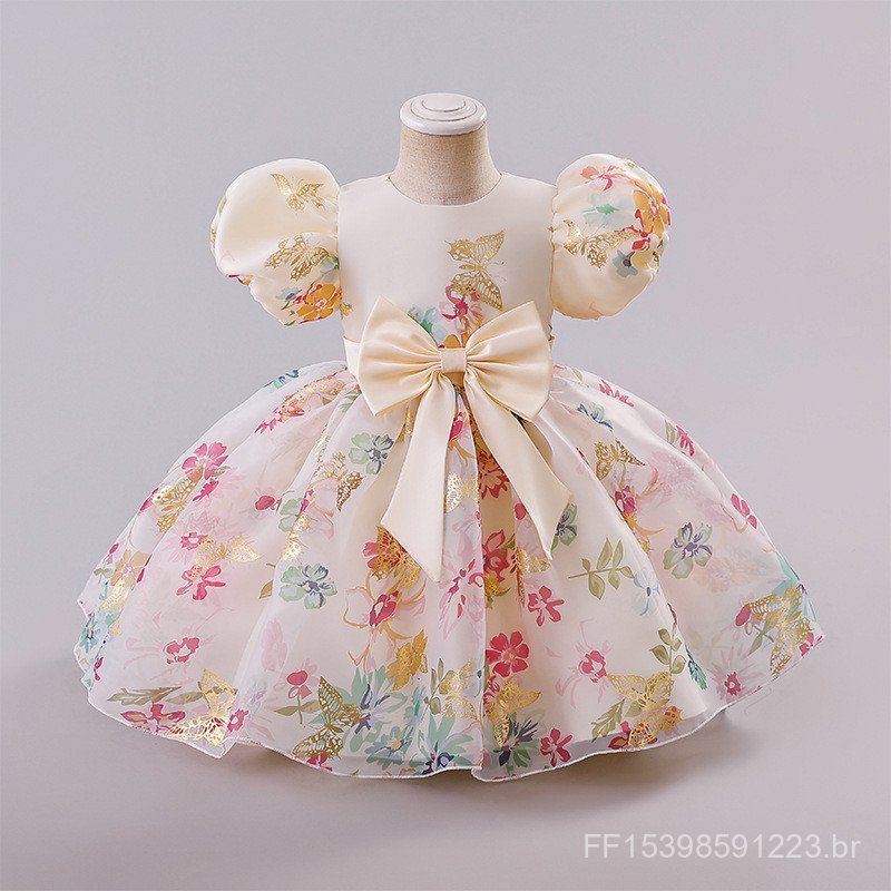 Vestido feminino transfronteiriço flor menina estampado Pettiskirt vestido de casamento menina aniversário vestido de pr