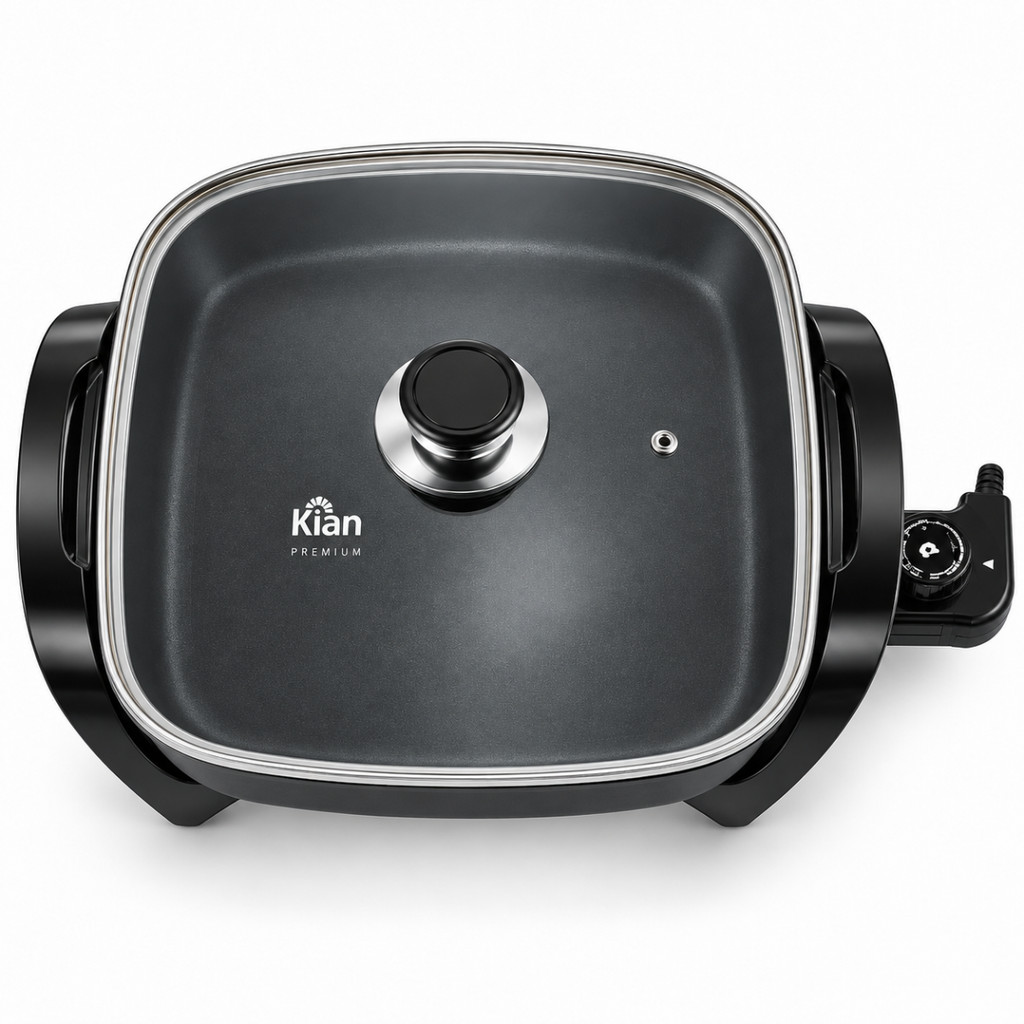Panela Elétrica Grill Kian 1500W 4L 30cm 5 Níveis Temperatura Quadrada Antiaderente Cozinha e Grelha 127v PE-100 Preto — imagem 2 de 2