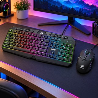 Kit Teclado Mouse Gamer RGB ABNT2 USB com Fio 117 Teclas 10 Teclas Multimídia Keedi TEC801