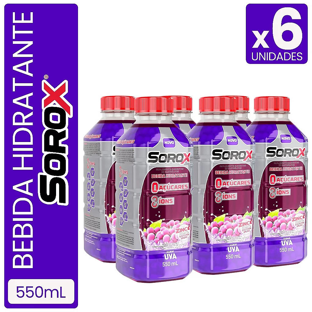 Bebida Hidrotônica Sorox Uva 550ml - Zero Açúcar e Baixa Caloria Pack C/6