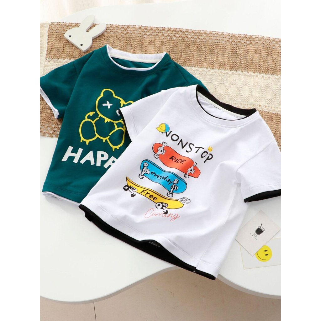Crianças de manga curta verão menino bebê camiseta meia manga estilo ocidental 3 anos de idade menino estilo fino elegan