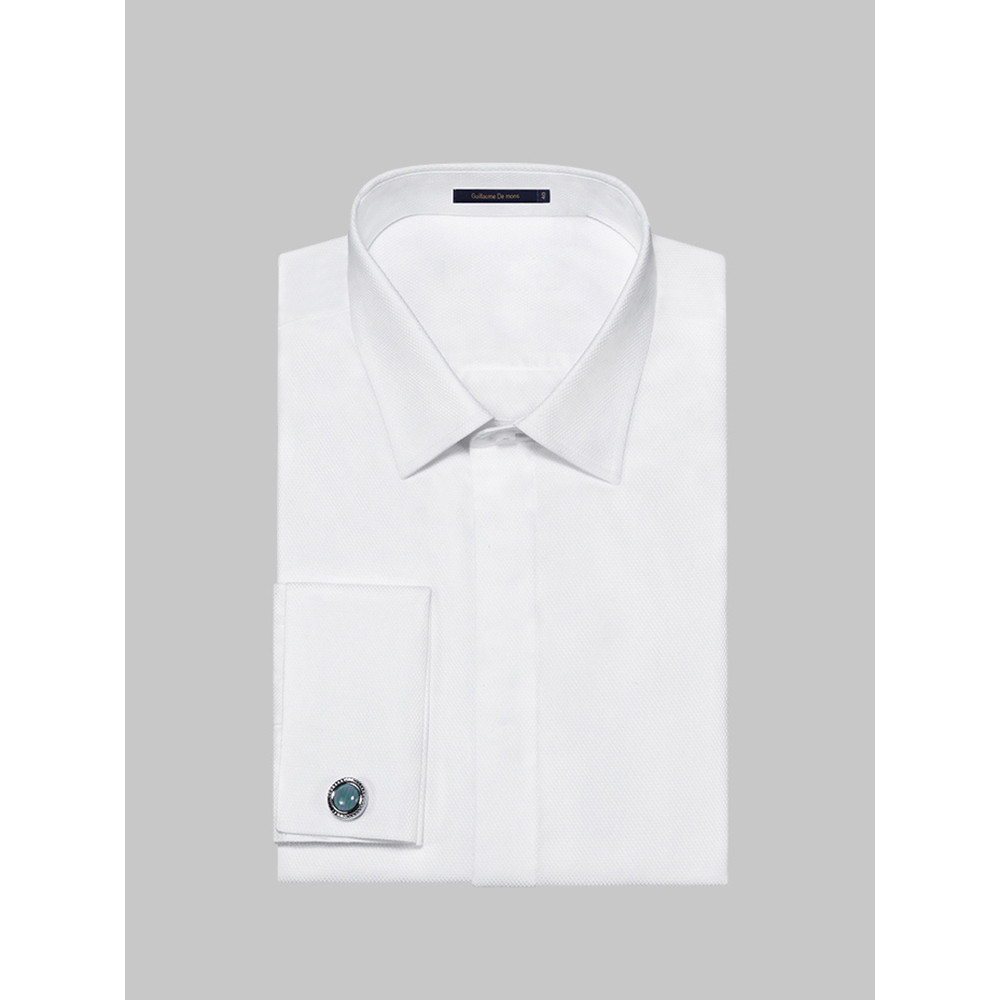 [Aojia] Camisa francesa masculina Slim fit DP roupas sem ferro roupa Formal camisa branca de algodão puro Casual camisa 
