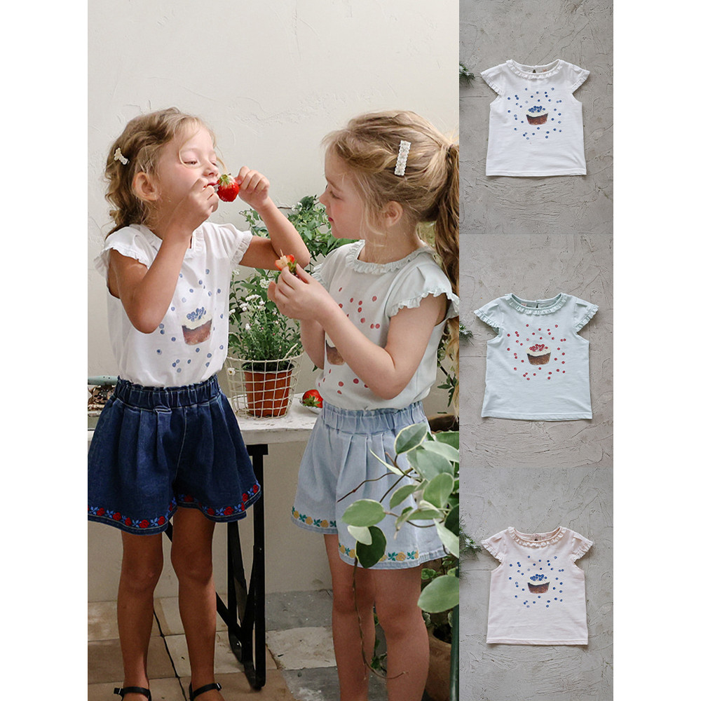 Meninas de manga curta camiseta estilo verão coreano crianças meninas estilo ocidental impresso All-Match manga filipina