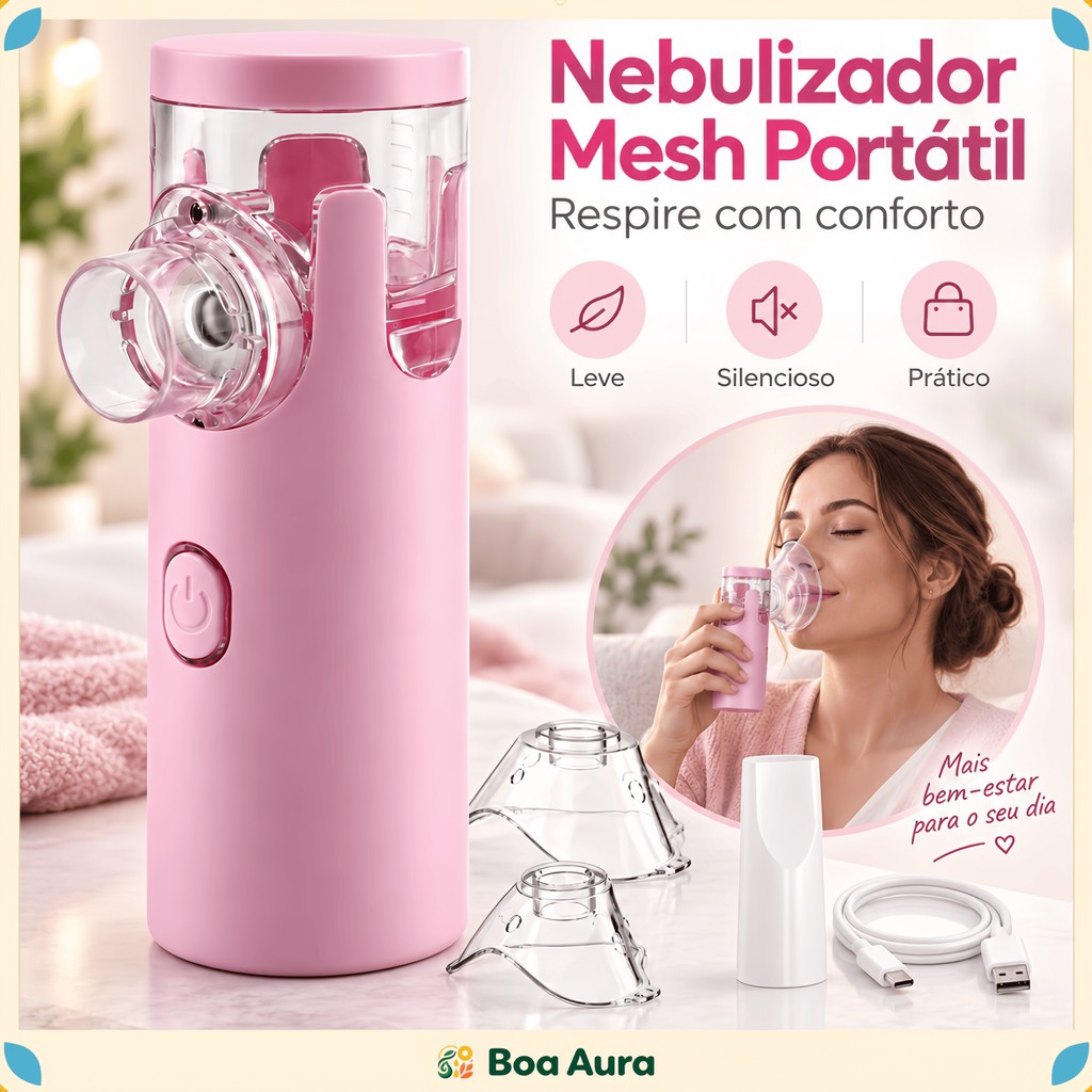 Nebulizador Inalador Mesh Portátil Silencioso para Adulto Infantil USB/Pilhas 2 Máscaras e Bocal