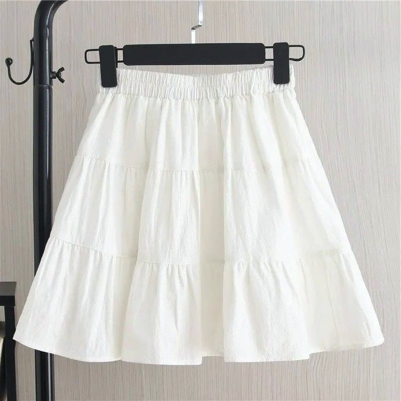 Saia fina de verão saia de meio comprimento saia plissada novo estilo saia curta branca elegante All-Match saia de bolo 