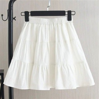 Saia fina de verão saia de meio comprimento saia plissada novo estilo saia curta branca elegante All-Match saia de bolo 