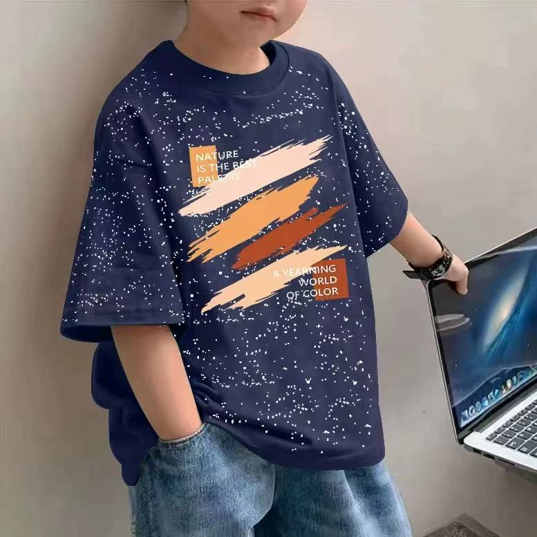 Meninos novo estilo puro algodão camiseta médio grande crianças estilo Hong Kong puro algodão camiseta All-Match tendênc