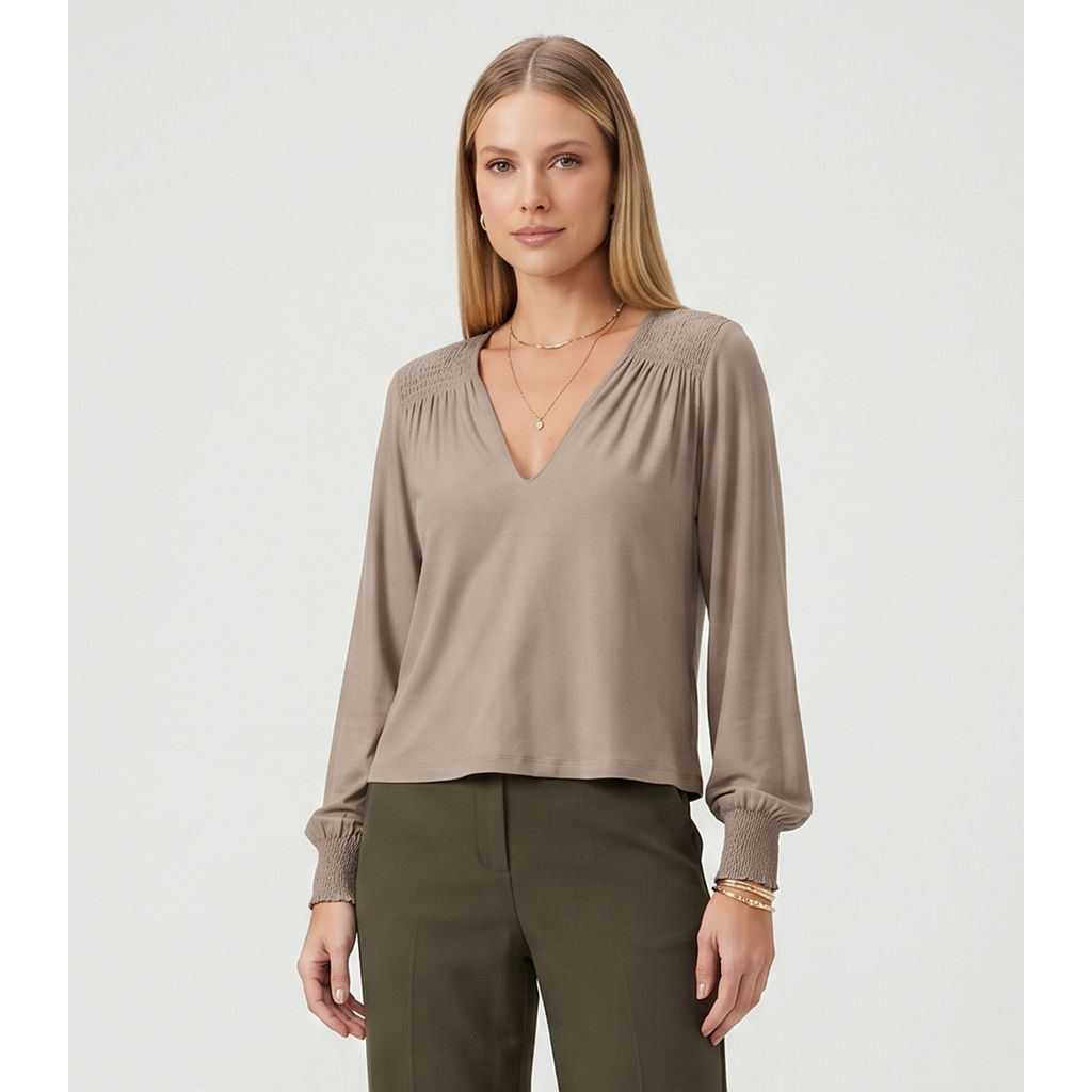 Blusa Feminina Manga Longa Com Lastex Endless Marrom