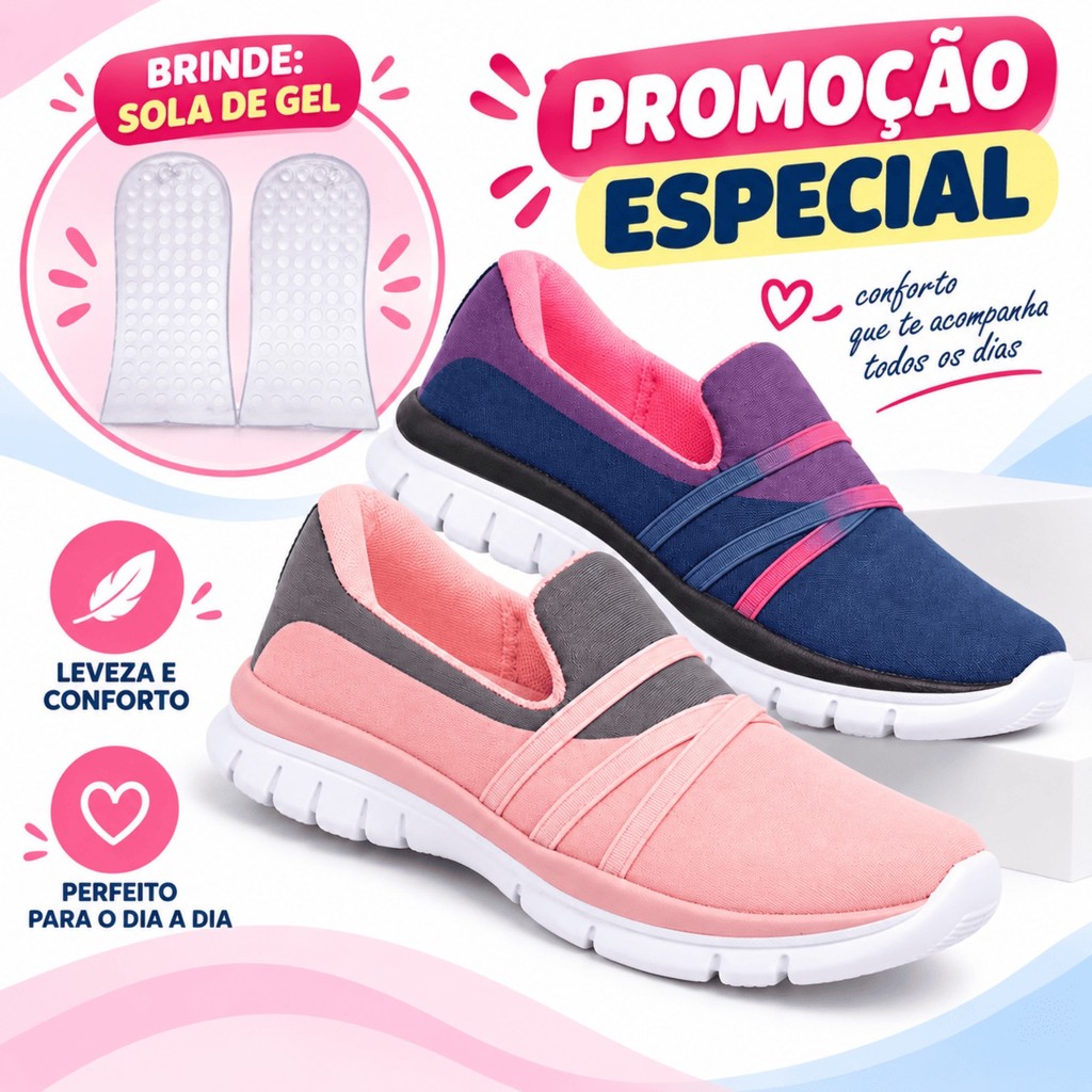 Tenis Leve Feminino Academia Respiravel Ortopedico Slip On Confortavel Meia Caminhada