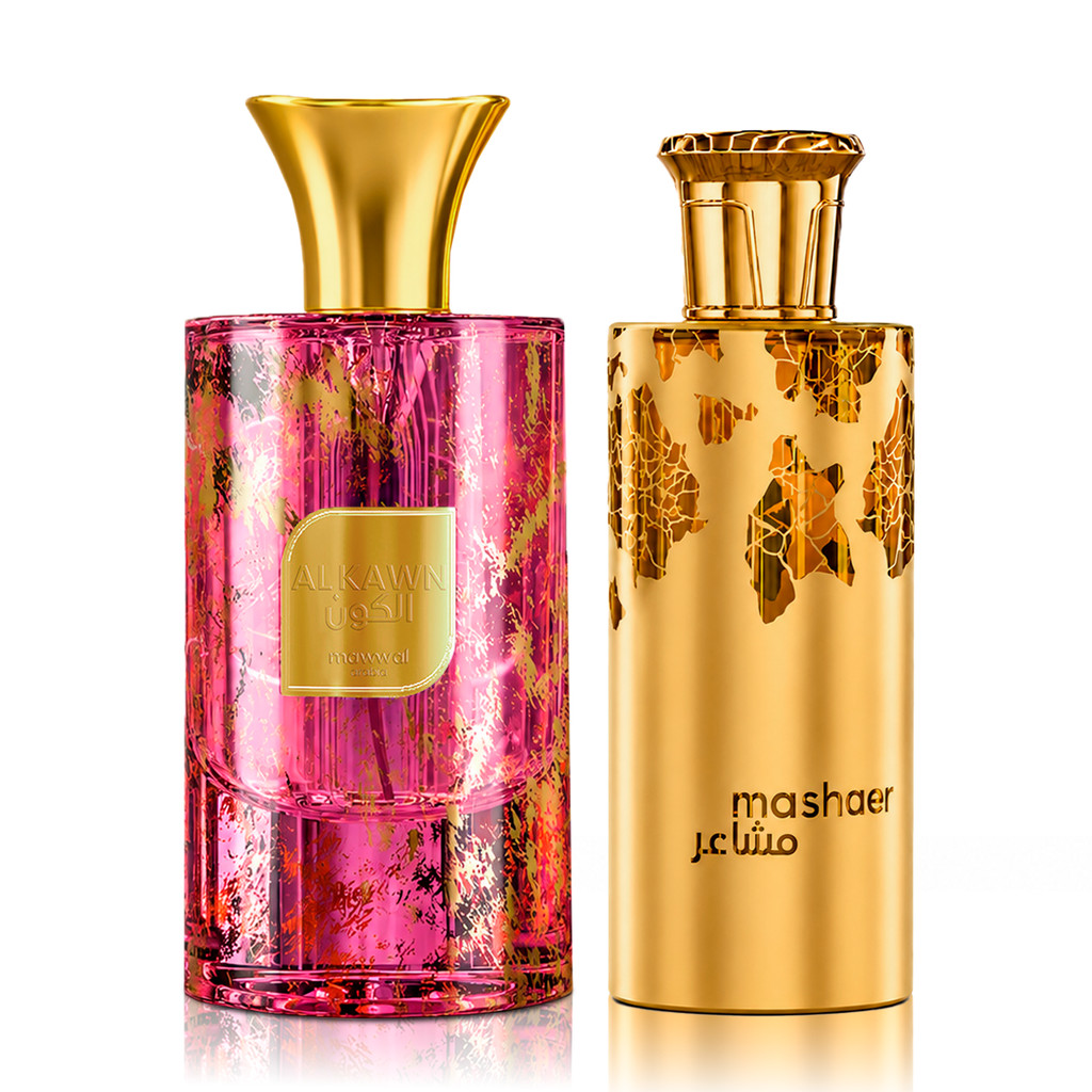 Kit Perfumes Árabes Mawwal Alkawn Unissex 100ml EDP & Mashaer Feminino 100ml EDP