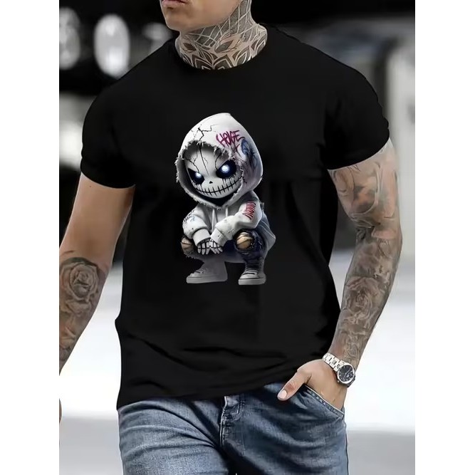 Camiseta Masculina Manga Curta Estampada Personagem Caveira Confortável Moderna Estilosa Premium para Uso Casual Moda
