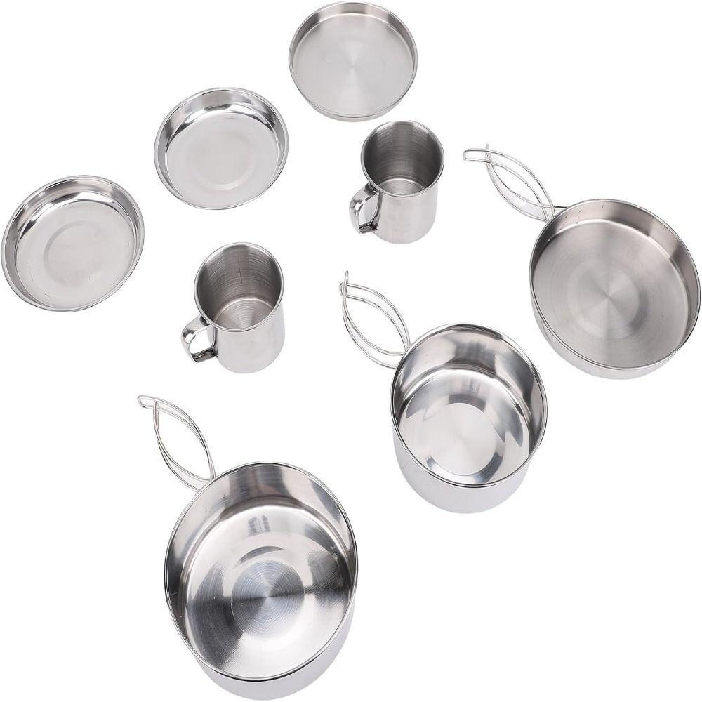 Conjunto De Panelas De 8 Peças , Kit De Bagunça De Acampamento Empilhável Para 3-4 Pessoas , Piquenique De Panela De Coz