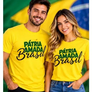 Camiseta unisex Casual 100% Algodão Feminina e masculina patria amada Brasil Estilo Torcedora Seleção Brasileira