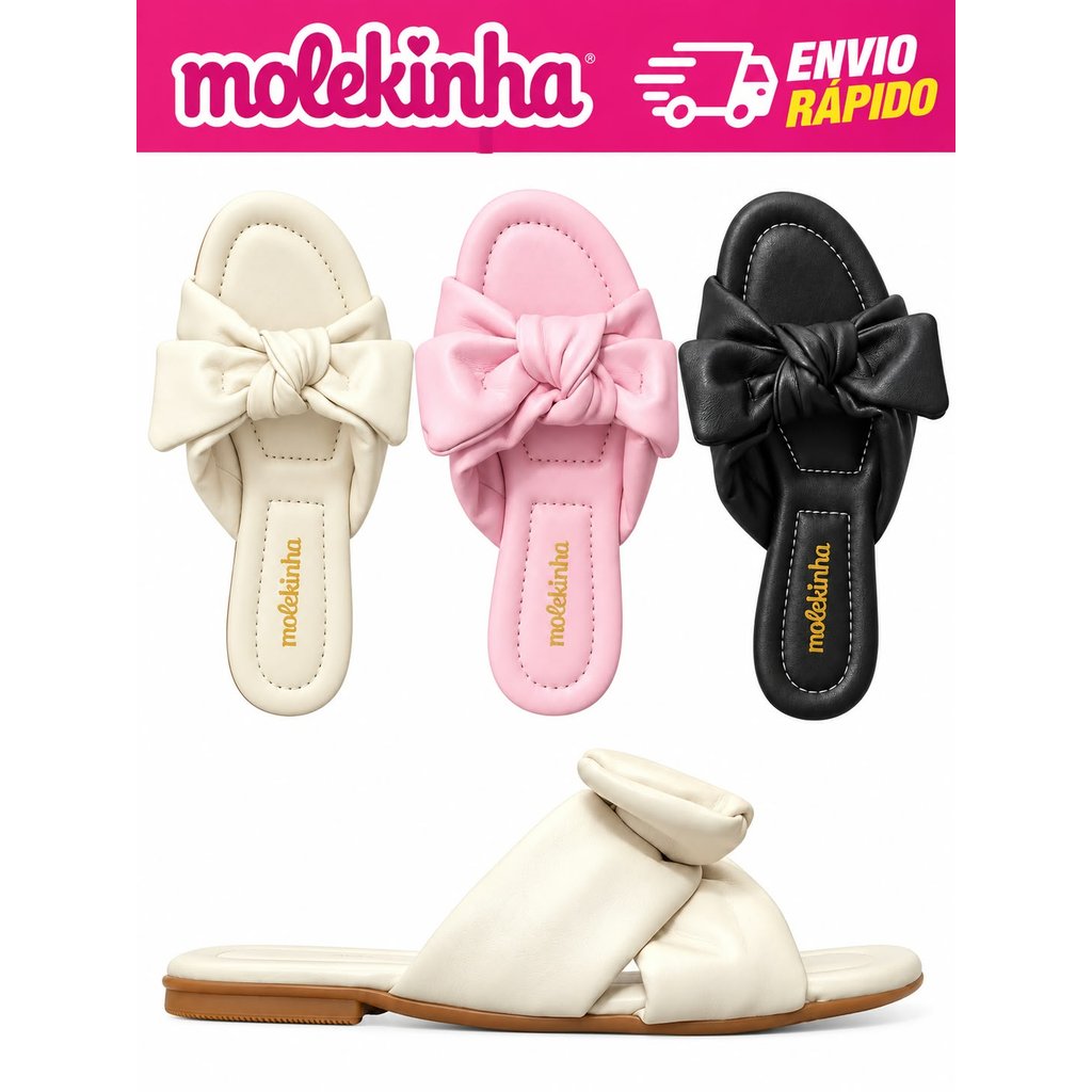 Sandália Rasteira Infantil Molekinha Laço Slide Menina Original Confortável