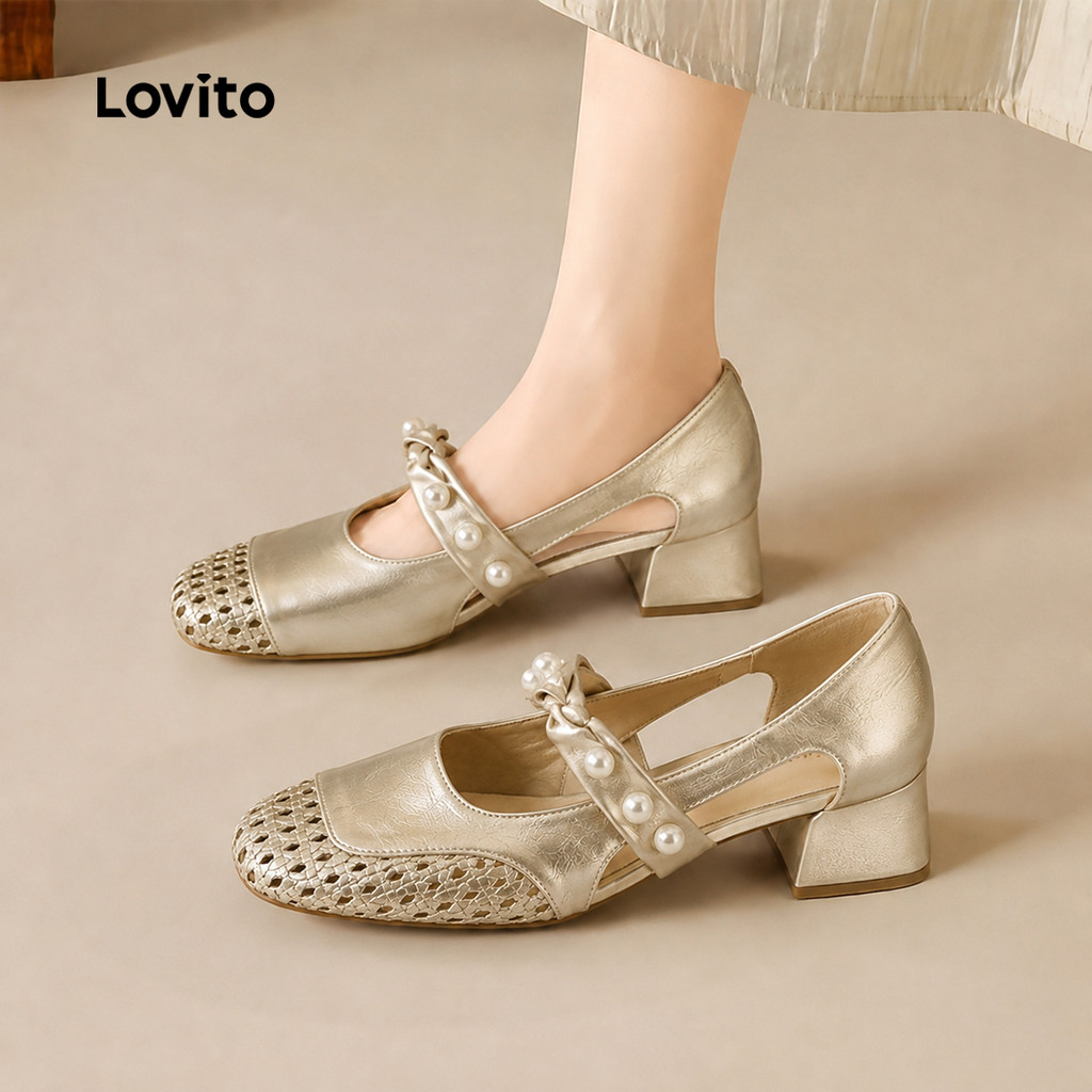 Lovito Sapatos De Salto Alto Elegantes Para O Escritório Com Recortes Vazados Confortáveis ​​para Usar O Dia Todo Na Cor Champanhe Para Mulheres HEFB124FX022