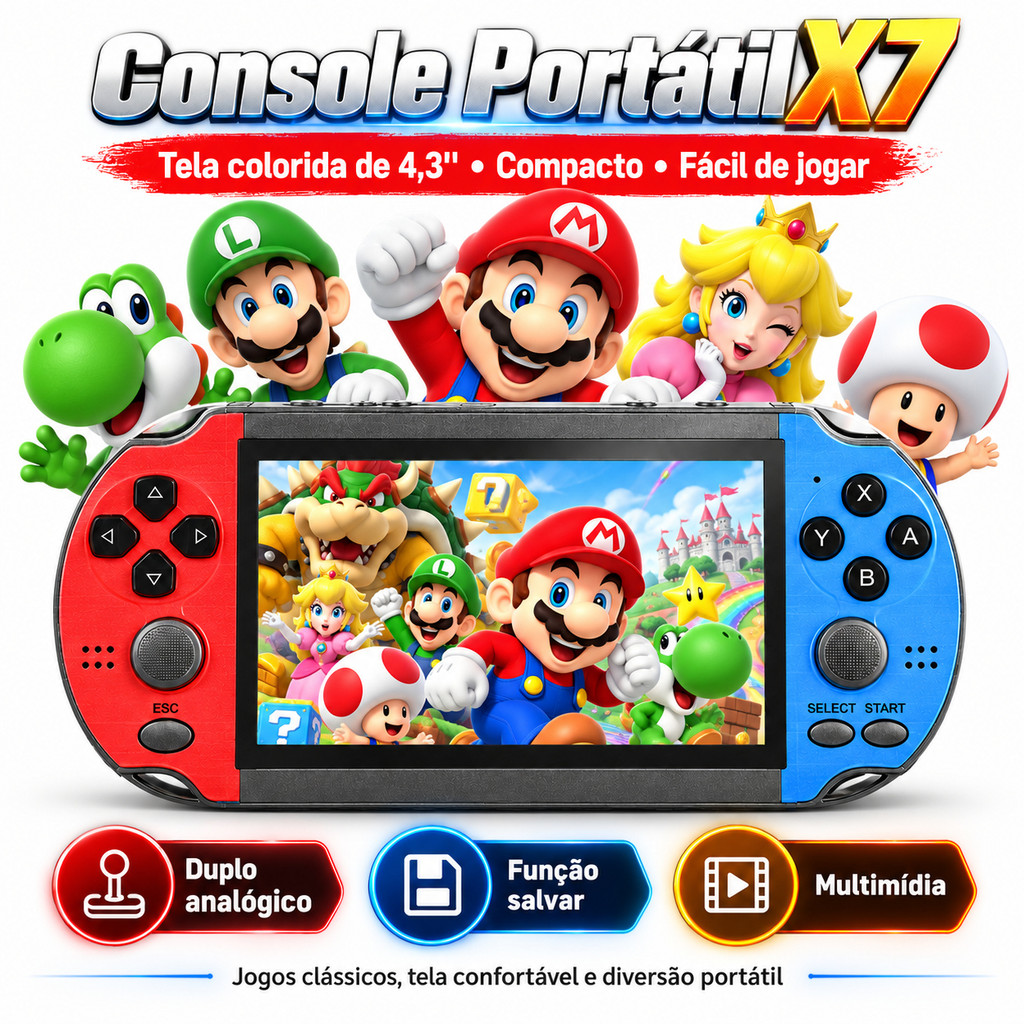 Jogos Vídeo Games Portatil Console Mini Vídeo Game Portátil  Video game Retrô Clássico 4.3"