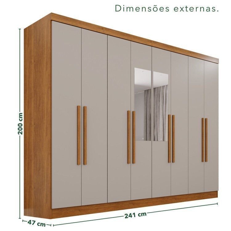 Guarda-Roupa Casal com Espelho 8 Portas 4 Gavetas França Espresso Móveis Off White/Cinamomo Cinamomo/Off White — imagem 2 de 2
