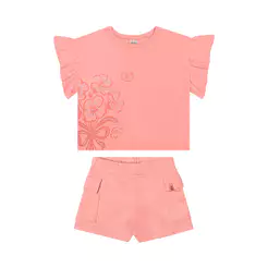 Conjunto Infantil Menina Flores Brilho Elian Rosa