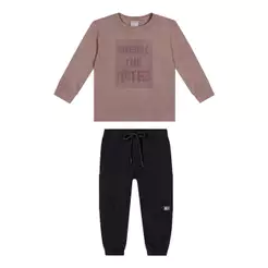Conjunto Infantil Menino Suedine Relevo Colorittá Marrom