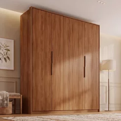 Guarda Roupa Casal 4 Portas e 3 Gavetas 230 x 180cm Attore Nogueira Touch Nogueira Touch