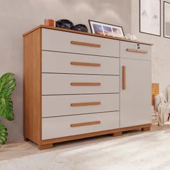 Cômoda para Quarto 1 Portas 6 Gavetas Jade Expresso Móveis Marrom/Cinamomo/Off White Cinamomo/Off White