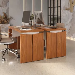 Conjunto para Escritório 2 Mesas Operacionais 1250 em Tamburato 100% MDF 125,3cm Freijó e Branco Artany Freijó/Branco