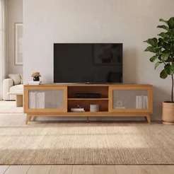 Rack para TV até 75 Polegadas MDF 218cm Pés em Madeira Maciça Denver Yescasa Marrom Nature