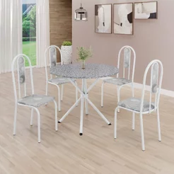 Conjunto Sala de Jantar Mesa Redonda 75cm Tampo Granito Ocre 4 Cadeiras Linda Yescasa Branco/Paraopeba Paraopeba/Branco