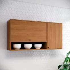 Armário Aéreo 2 Portas com Nicho Decorativo 120cm Venaly Marrom/Cinamomo