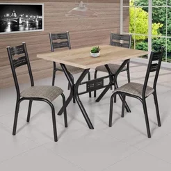 Conjunto de Mesa com 4 Cadeiras Luna Bege/Craqueado Preto/Junco Manteiga Craqueado Preto/Junco Manteiga