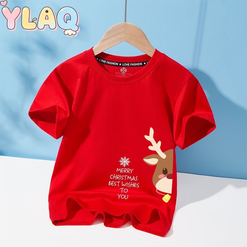 Natal Rena Floco De Neve Impressão Crianças Camiseta Meninos Meninas Bonito Manga Curta Tripulação Pescoço Topo