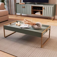 Mesa Centro Retangular para Sala de Estar 30cm x 48cm x 93cm Columbia Verde Verti