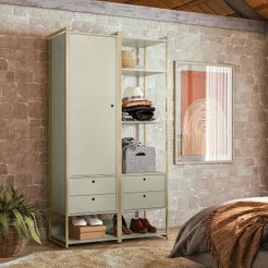 Guarda Roupa Closet Modulado com Cabideiro Porta 4 Gavetas 108cm - Estrutura Metálica Moderna Branco Off White
