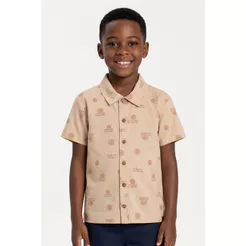 Camisa Manga Curta Infantil Menino Tropical Elian Bege