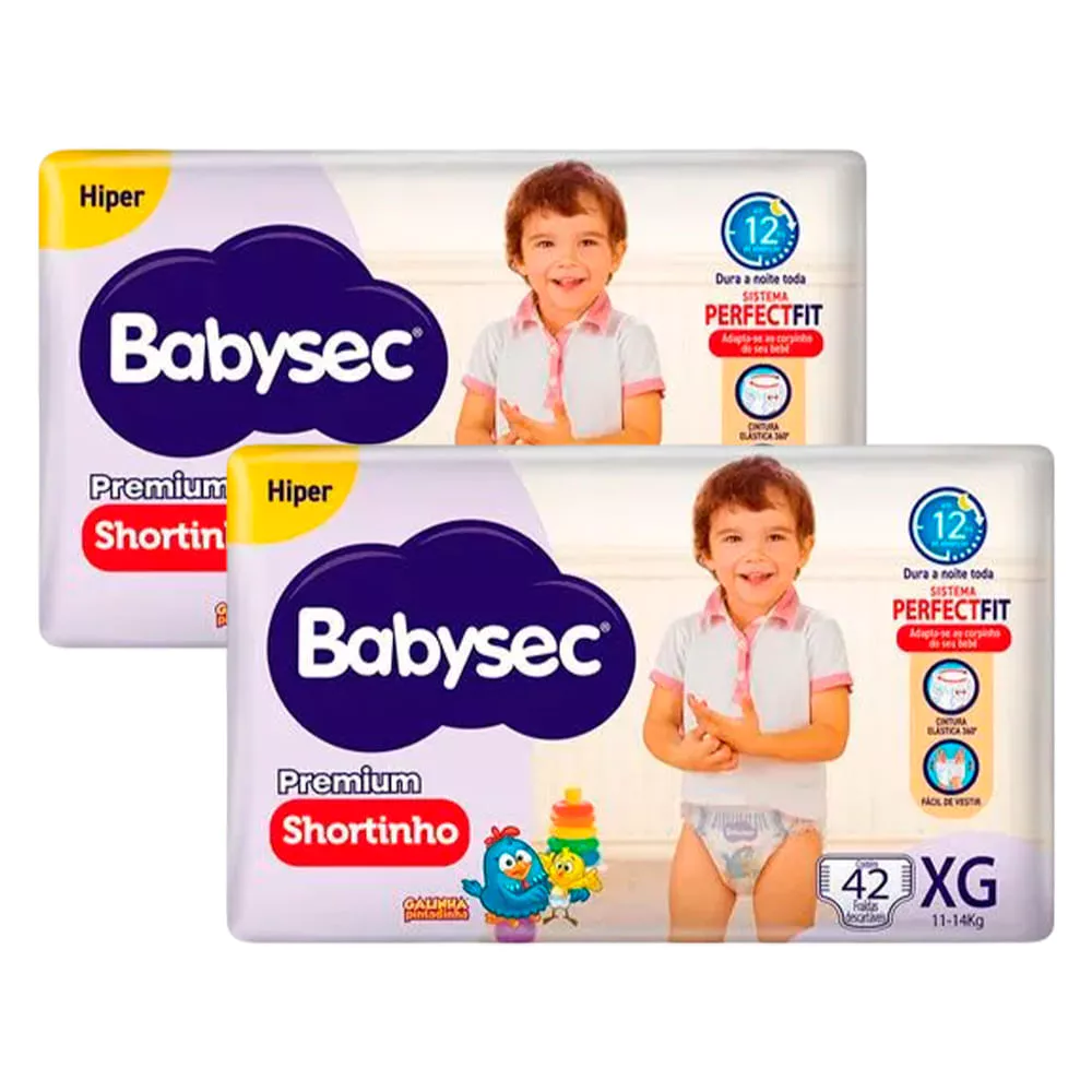 Kit Fralda Descartável Babysec Premium Shortinho Hiper XG 42 Unidades - 2 Unidades