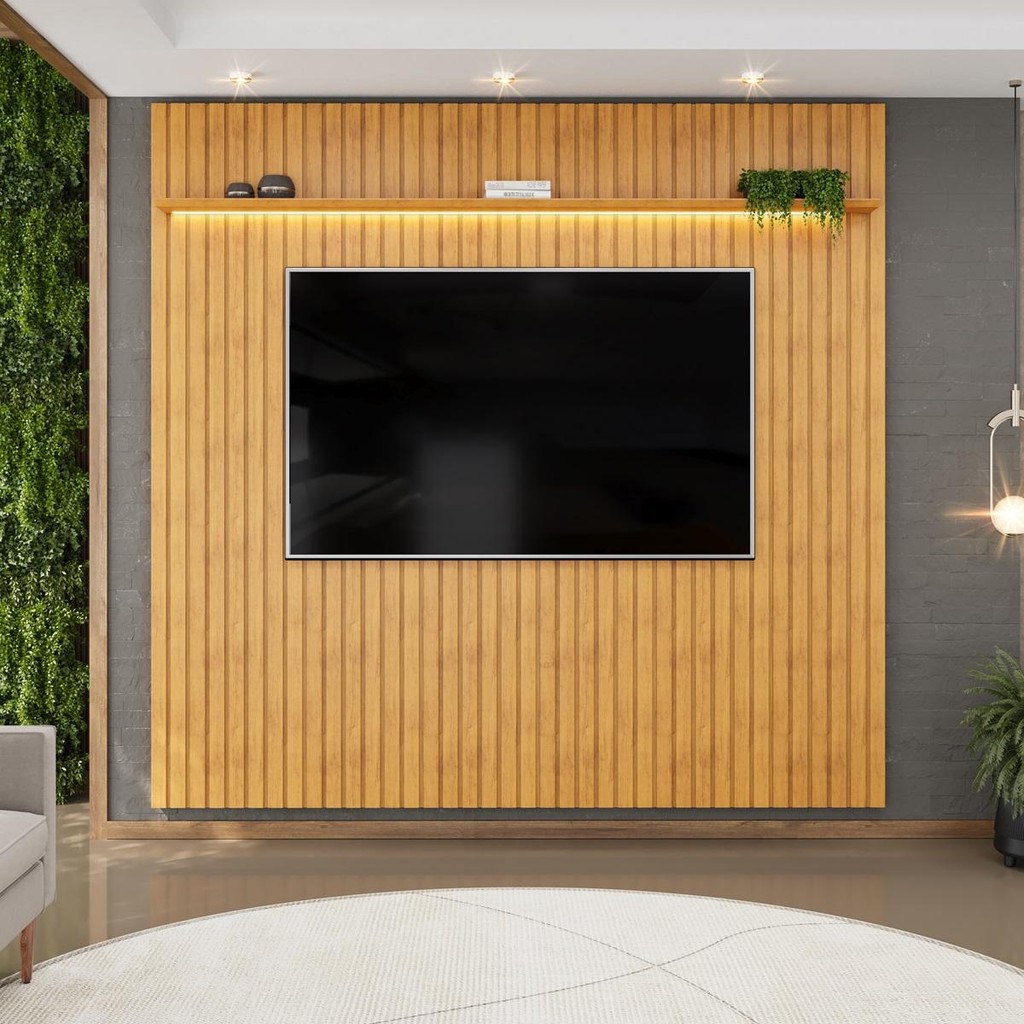 Painel  para TV até 75 Polegadas Ripado com LED DJ Móveis Trento 250 Cedro em Oferta na Shopee