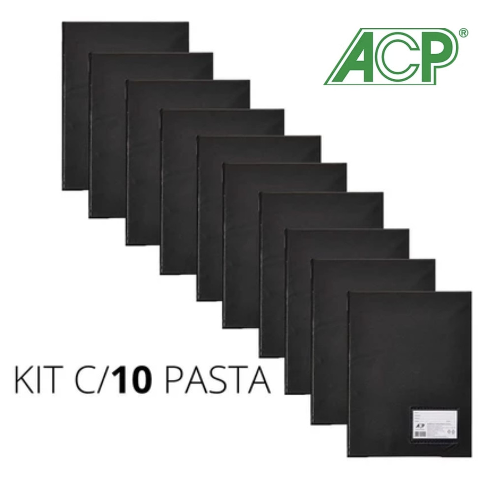 KIT 10 PASTAS CATÁLOGO 10, 30, 50 E 100 ENVELOPES PLÁSTICOS PRETA ACP