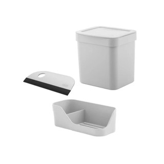 Kit 3 Peças Organizador de Pia Compacto Porta Detergente Esponja Sabão Lixeira Rodo Ou