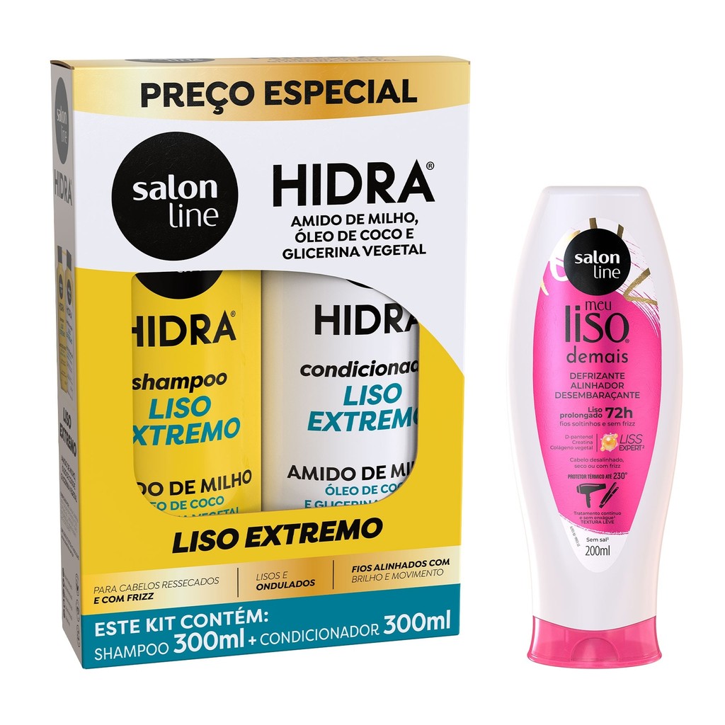Kit para cabelos lisos com Hidra Liso Extremo e Meu Liso Demais Salon Line em Oferta na Shopee