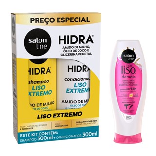 Kit para cabelos lisos com Hidra Liso Extremo e Meu Liso Demais Salon Line em Oferta na Shopee
