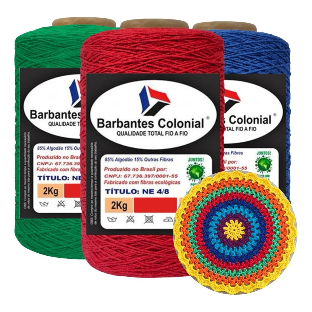 Barbante Big Colorido Cru 2kg Fio 6 Crochê Tricô Tapete artesanato amigurumi macrame tipo euroroma