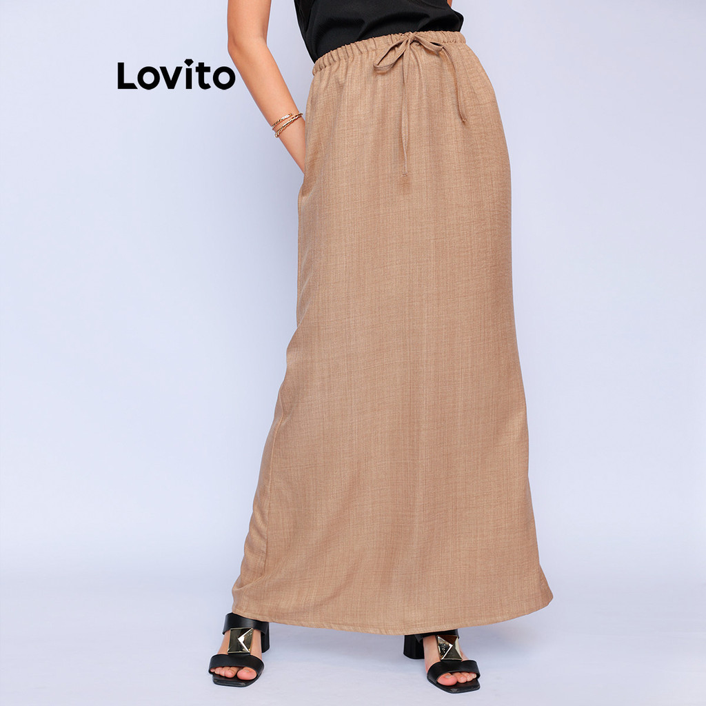 Lovito Saia Casual Lisa com Amarração Feminina LB820BRL850 em Oferta na Shopee