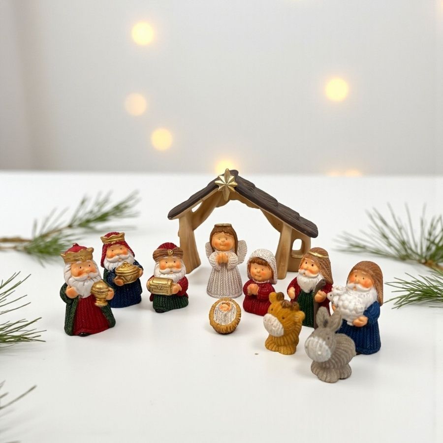 Enfeite de Natal em Resina - Presépio Colorido - 8x10,5x2cm  - 11 unidades - Cromus - Rizzo