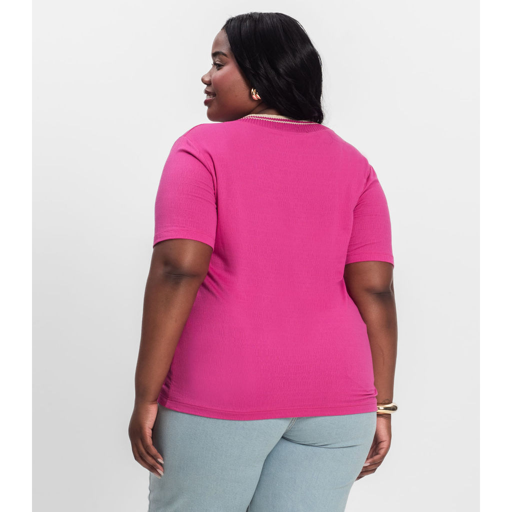 Detalhes do Blusa Manga Curta Pluz Size Secret Glam Rosa