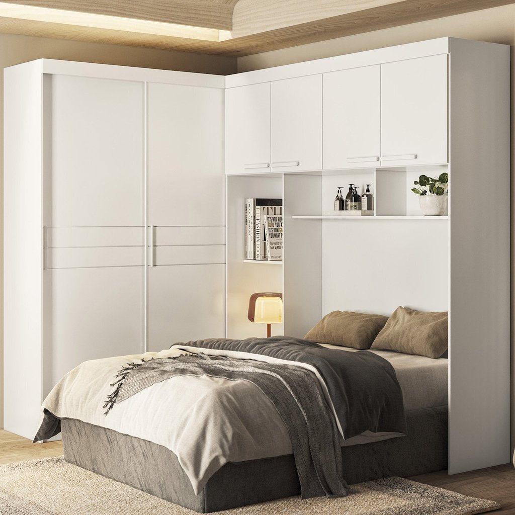 Guarda Roupa Casal Modulado para Box 138cm 4 Portas de Bater 2 Portas de Correr 5 Gavetas Florença Branco em Oferta na Shopee