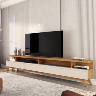 Rack Vivare Wood 2.2 para TV 86 Pol com 3 Gavetas Pés em Madeira Maciça Off White e Nature Off White/Nature em Oferta na Shopee