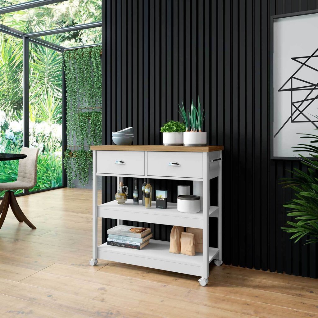 Aparador Carrinho Chá 2 Gavetas BA-135 Denver Ditália Móveis Branco em Oferta na Shopee